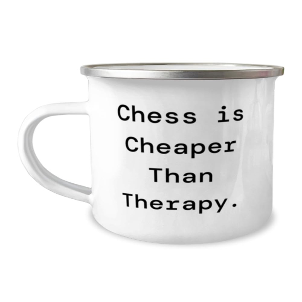 Chess is Cheaper Than Therapy. 12oz Camper Mug, Chess Present From Friends, Nice For Friends, Chess sets, Chess boards, Chess pieces, Travel chess sets, Magnetic chess sets, Electronic chess sets