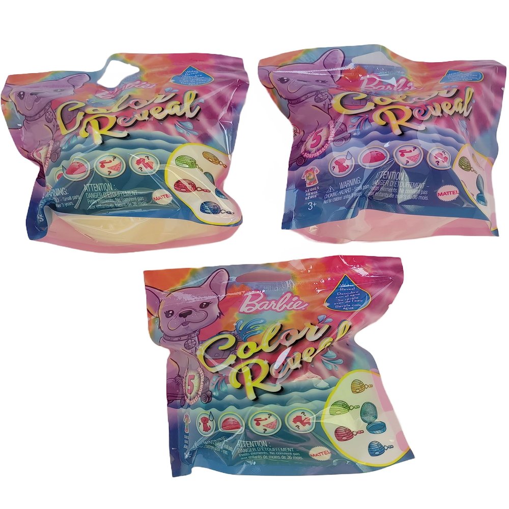 Barbie Color Reveal Pets with Fluorescent Neon Tie-Dye Series (Pack of 3)