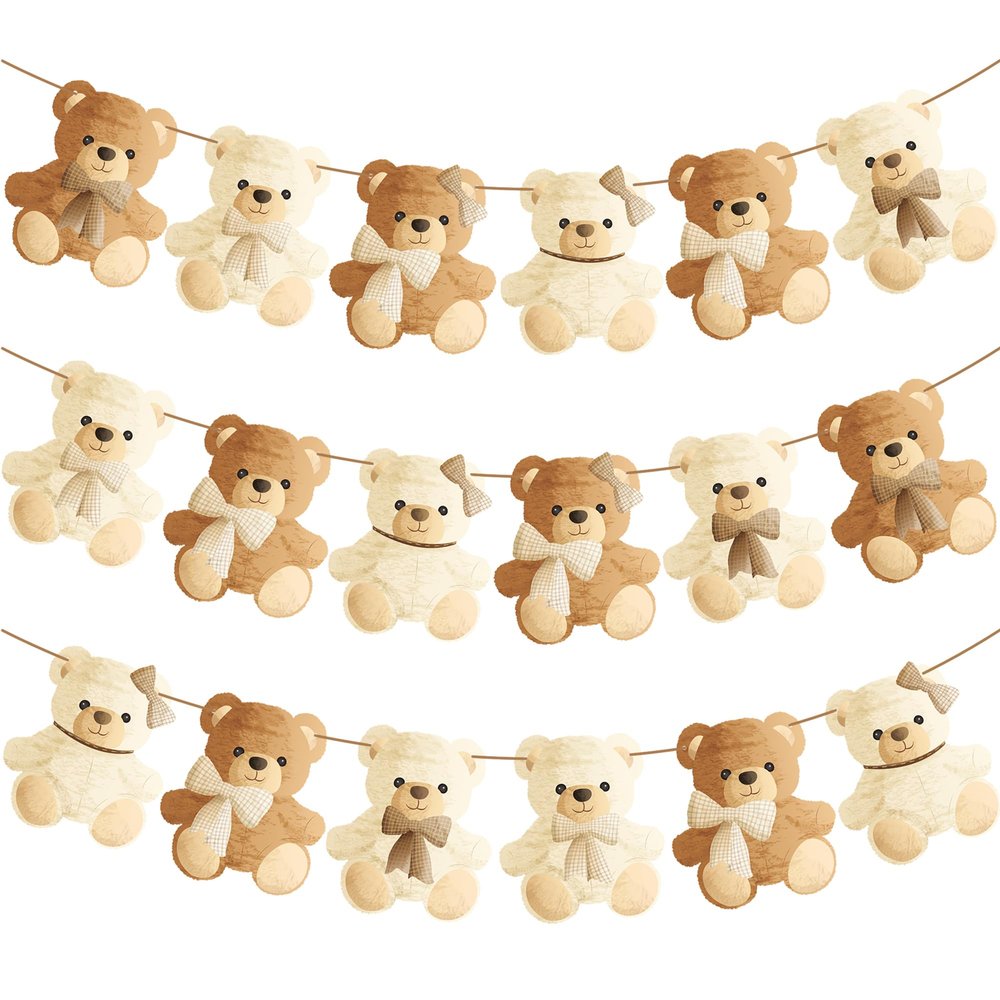 2pcs We Can Bearly Wait Baby Shower Banner & Garland Decorations - Teddy Bear Theme for Gender Reveal Party