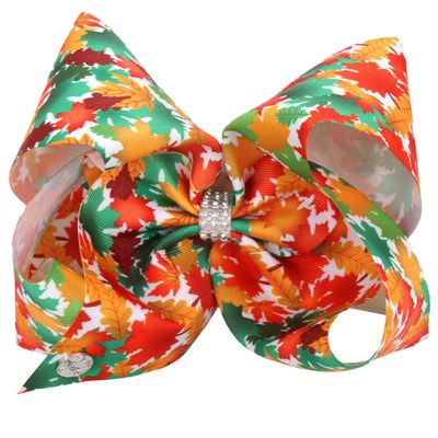 Fall Maple Leaves Hair Clips - 8 Inch Large Sparkly Glitter Sequin Bows for Kids & Toddlers - Thanksgiving Day Hair Pins & Alligator Clips (Style A)