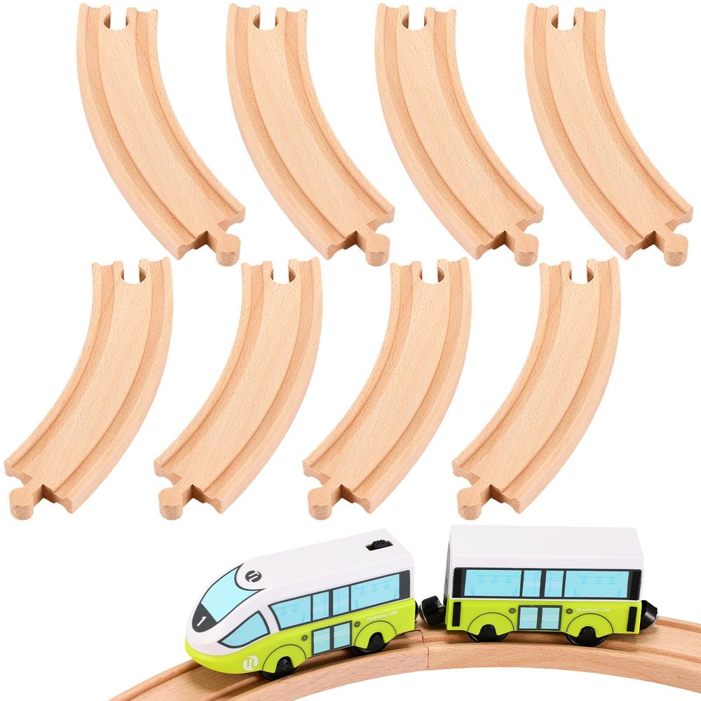 Liliful Pack of 8 Wood Train Track Expansion Packs Compatible with Most Train Tracks(6.3 x 1.57 x 0.63 Inch,Curved)