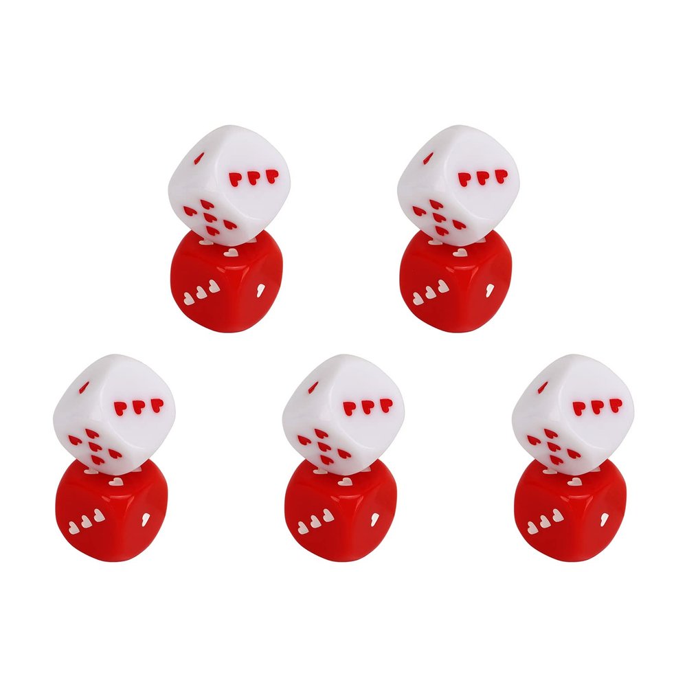 Heart Dice Set, Safe Multiple Playing Method Lightweight Fashionable Heart Dice Red White for Home for Travelling