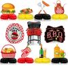 Cholemy 11 Pcs BBQ Party Decorations Honeycomb Centerpieces, Red Gingham Table Toppers for Summer Picnic, Baby Q Shower, Backyard Barbecue Birthday, Carnival Cookout Theme Supplies & Favors view 1