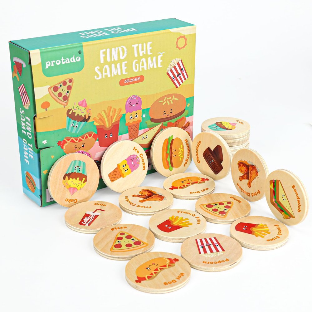 Protado Wooden Match Memory Game for Kids, 24Pc Memory Matching Cards, Educational Memory Matching Game for Pre-Kindergarten Early Learning Development Kids (Delicacy)