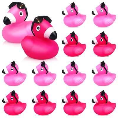 12 Set Hot Pink Rubber Ducks Bulk Pink Bath Toys for Baby Shower Birthday Party Favors Classroom Prizes