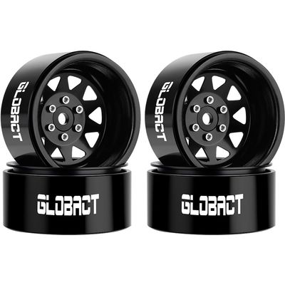 GLOBACT 1.9 Beadlock Wheels RC Wheel Hub -11.5mm Offset for 1/10 TRX4 TRX6 Axial SCX10 I II III Pro Redcat RC Crawler Upgrade Accessories (4Pcs Black)