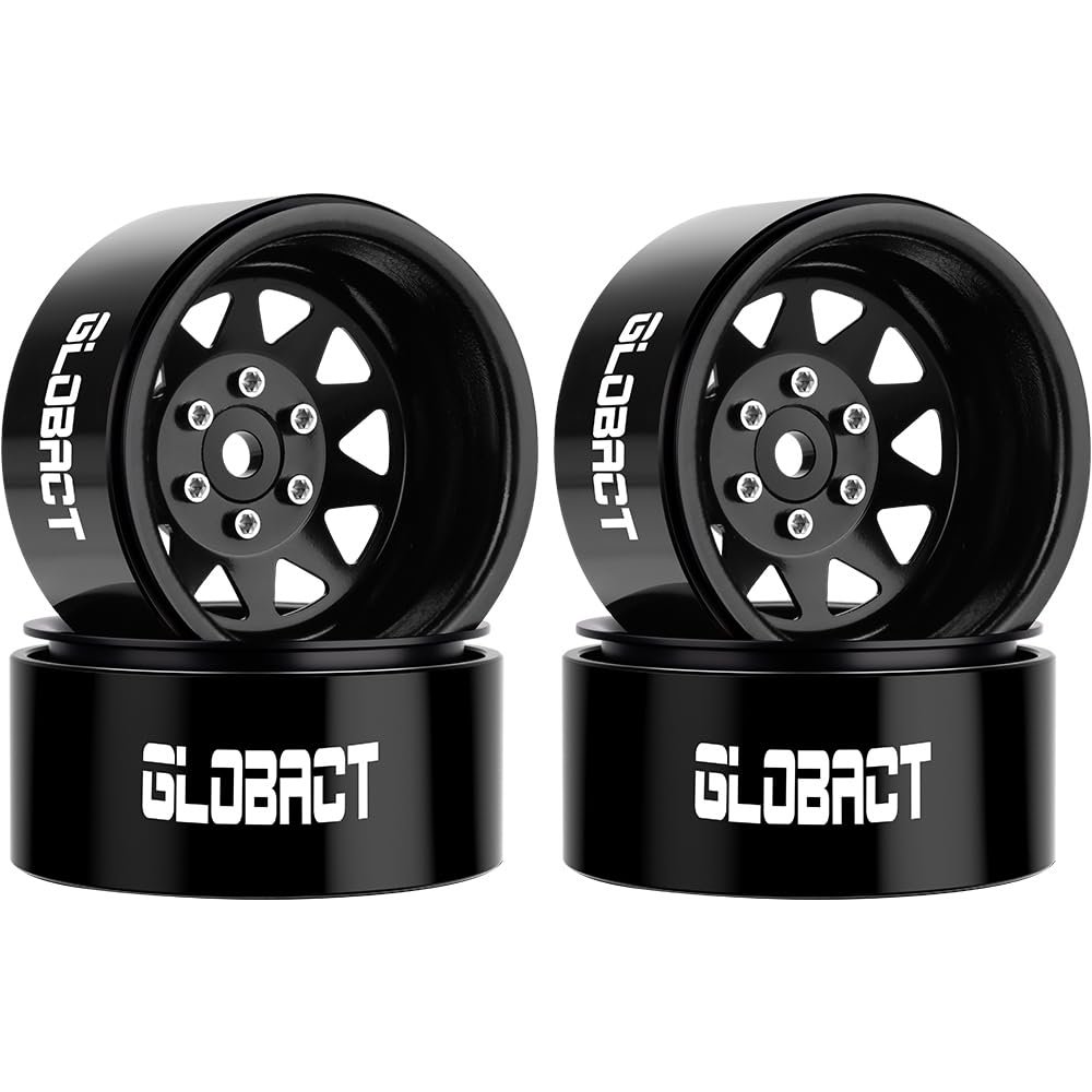 GLOBACT 1.9 Beadlock Wheels RC Wheel Hub -11.5mm Offset for 1/10 TRX4 TRX6 Axial SCX10 I II III Pro Redcat RC Crawler Upgrade Accessories (4Pcs Black)