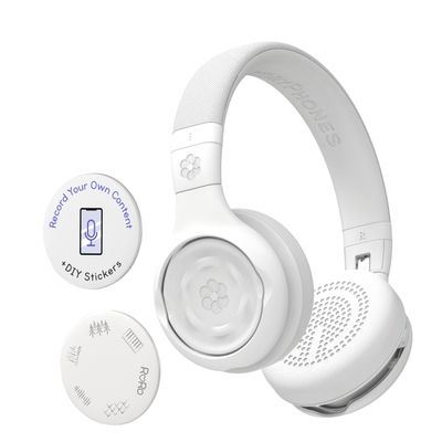 STORYPHONES, Storytelling Foldable Bluetooth Kids Headphones-Intro Bundle with ZenDisk and PlayShield, Perfect for Travel, Learning, Screen-Free Entertainment, Stories and Music by Onanoff (White)