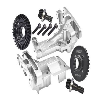 Aluminum 7075-T6 Front and Rear Upper Bulkhead + Medium Carbon Steel 32/10T Front and Rear Differential Gear Set for 1:5 Traxxas X Maxx 8S 77086-4 / XRT 8S 78086-4 Monster Truck Upgrades - Silver