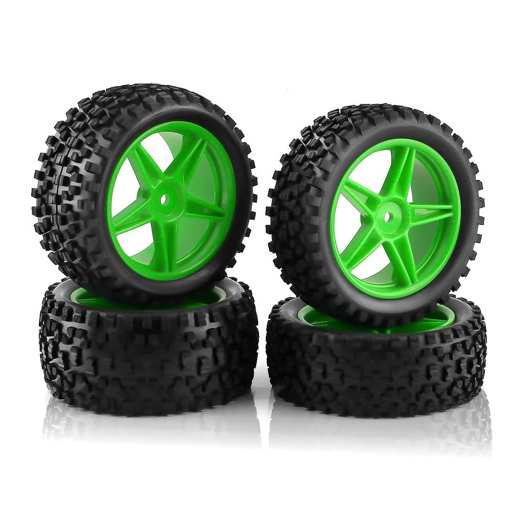Chanmoo 1/10 RC Off Road Tires and Wheels Rims 12mm Hex Set Front and Rear 87mm Rubber Buggy Tyres Foam Inserts for 1:10 Off-Road Car HSP Kyosho HPI Tamiya HSP 94107 94166 94106 94155 4PCS (Green)