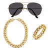 Costume Set - Golden Necklace Bracelet Glasses Macho Rapper Rocker Costume view 1