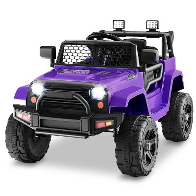 Costzon Ride on Car, 12V Battery Powered Truck Vehicle with Remote Control, Spring Suspension, Headlights, Music, Horn, MP3, USB & Aux Port, Gift for Boys Girls, Electric Car for Kids (Purple)