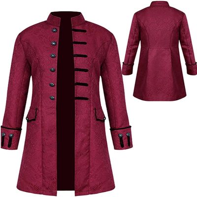 WISHU Boys Vintage Steampunk Tailcoat Halloween Costumes, Medieval Renaissance Victorian Formal Pirate Gothic Vampire Plague Doctor Tuxedo Jacket Frock Uniform Coat for Kids (Red, XL)