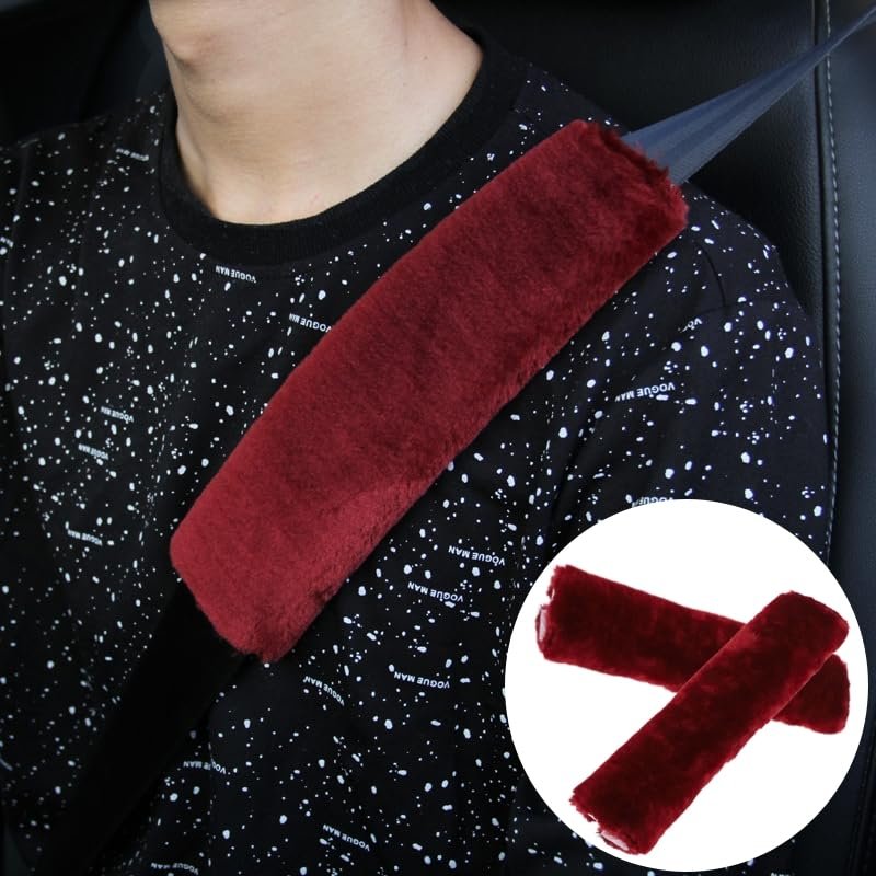 2Pcs Plush Car Seat Belt Covers Soft Faux Wool Car Safety Seat Belt Cover Pads Seatbelt Protector for Kids Adults Car Seat Shoulder Straps Pads Seatbelt Covers for Stroller Belts Camera Backpack Strap