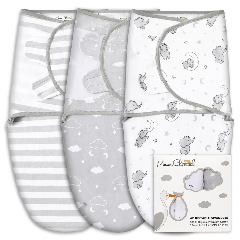 Mama Cheetah Preemie Swaddle Sack, Organic Swaddling Sleep Sacks for Preemies, Preemie Swaddle Blanket Wrap, Easy Swaddles for Premature Baby Boy Girl 4-7 lbs, Newborn Essentials, 4-Pack, Grey