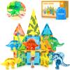 BENOKER Dinosaur Magnetic Tiles,Animals Magnet Building Blocks Toys Dino World,3D STEM Educational Magnet Tiles for Boys Girls Kids Age 3 4 5 6 7 8 view 1