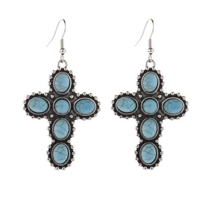 Cross Design Beads Stone Earring Vintage Large Earrings