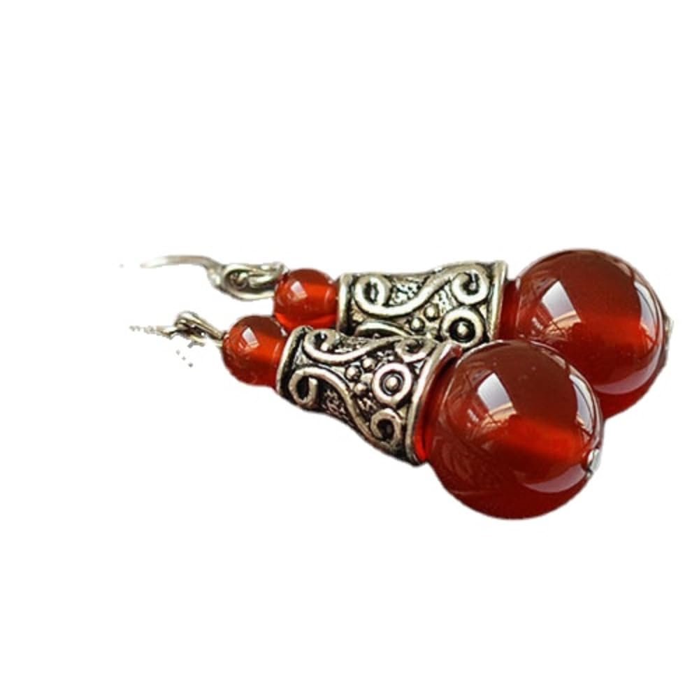 Natural Earrings Vintage Tibetan Earrings for Women Red Onyx Ethnic Fine