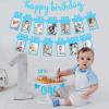 1st Birthday Baby Photo Banner for Newborn to 12 Months, 17PCS First Birthday Decorations for Boys, Monthly Milestone Bunting Garland with ONE Cake Topper Banner Pre-strung with Frame, Blue view 2