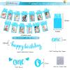 1st Birthday Baby Photo Banner for Newborn to 12 Months, 17PCS First Birthday Decorations for Boys, Monthly Milestone Bunting Garland with ONE Cake Topper Banner Pre-strung with Frame, Blue view 4