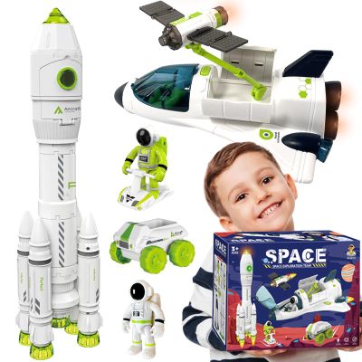 COOLDUCK Space Rocket Shuttle Toy Set, Spacecraft Airplane Toys for Kids with Lights & Sound & Astronaut Figures,Spaceship Toys Gift for Boys 3-5-8