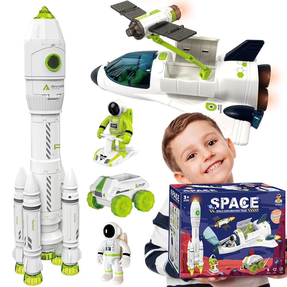 COOLDUCK Space Rocket Shuttle Toy Set, Spacecraft Airplane Toys for Kids with Lights & Sound & Astronaut Figures,Spaceship Toys Gift for Boys 3-5-8