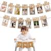 1st Birthday Baby Photo Banner for Newborn to 12 Months, First Birthday Decorations for Boys Girls,First Birthday Photo Banner with High Chair ONE Banner Party Decor, Monthly Milestones Garland, Kraft