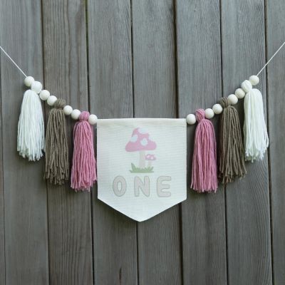 Toadstool One Birthday Banner - Mushroom 1st Highchair Birthday Garland, Mushroom One Tassel Garland, First Birthday Party Decorations, One Birthday Party Supplies, Fairy Princess Tassel Banner