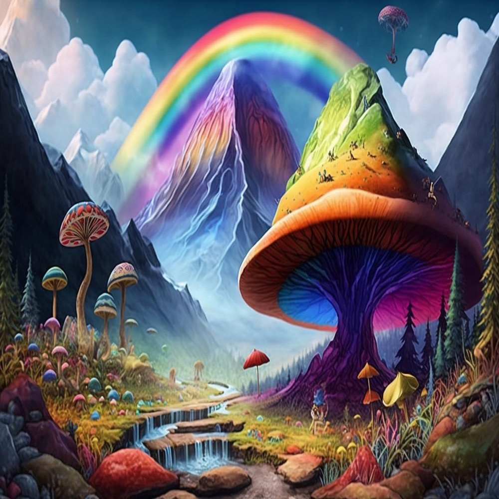 1000 Piece Adult Puzzle, Rainbow Mushrooms World, Children's Puzzle Game Educational Gift, Room Decor