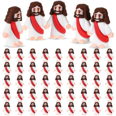 Sumind 50 Pcs Little Jesus Figures Christmas Mini Pocket Jesus Figurines Bulk Original Design for Xmas Hide and Seek Religious Party Favors Sunday School Baptism Gifts(Red)