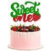 1 Pack Sweet One Cupcake Topper Glitter First Birthday Strawberry Cake Pick for Fruit Baby Shower 1st Birthday Berry Sweet Party Cake Decorations Supplies Green view 1