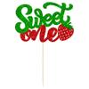 1 Pack Sweet One Cupcake Topper Glitter First Birthday Strawberry Cake Pick for Fruit Baby Shower 1st Birthday Berry Sweet Party Cake Decorations Supplies Green view 3