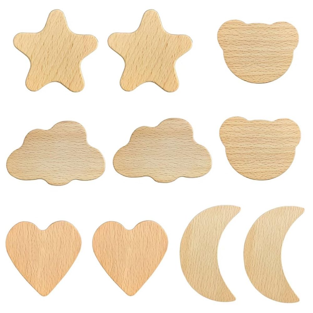 HDJNal Set of 10 Natural Wood Furniture Knobs Decorative Wood Dresser Knobs,Cute Knobs for Cabinets,Doors, Dresser, Kitchen Cabinets and Cupboards,Nursery Drawer Handles for Decor