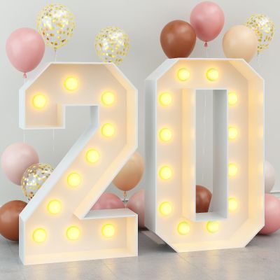 4ft Light up Numbers 20 Mosaic Numbers Marquee Frame for 20th Birthday Party Large Cardboard with Slots Pre-Cut Kit Cut-Out Thick Foam Board Sign Diy Decorations for Anniversary New Year Graduations