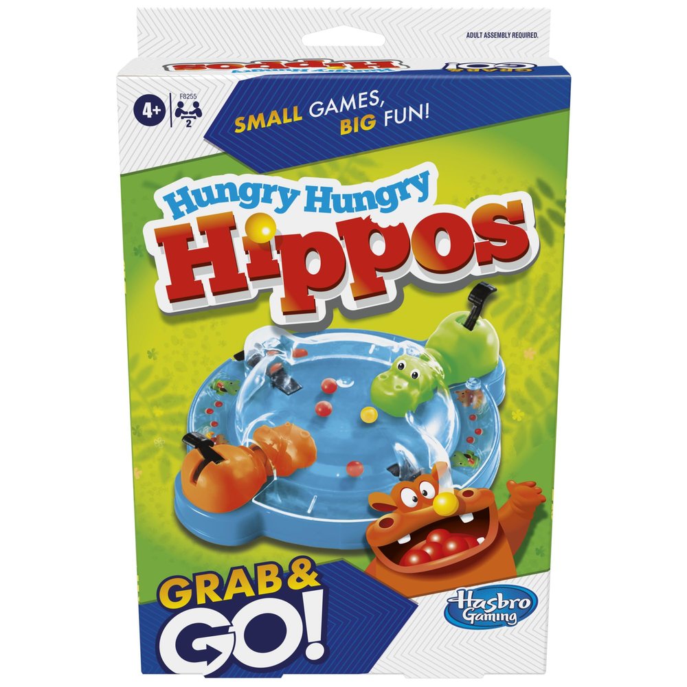 Hasbro Gaming Hungry Hungry Hippos Grab and Go Game, Portable Game for 2 Players, Travel Game for Kids, Includes 2 Chomping Hippos