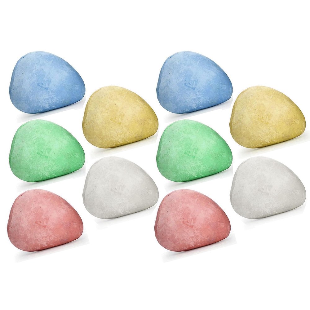 10 Kids Rock Shaped Chalk Pebbles Washable Sidewalk Outdoor Non Toxic Preschool Safe Dust Free Writing Art Kids Children Toddlers for Outdoor Driveway Pavement Fun Dustless Drawing Street Coloring