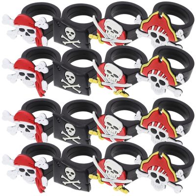 32Pcs Halloween Pirate Rings Set for Kids Halloween Party Durable PVC Material Pirate Accessories Toy Rings Perfect for Birthday Party Favor