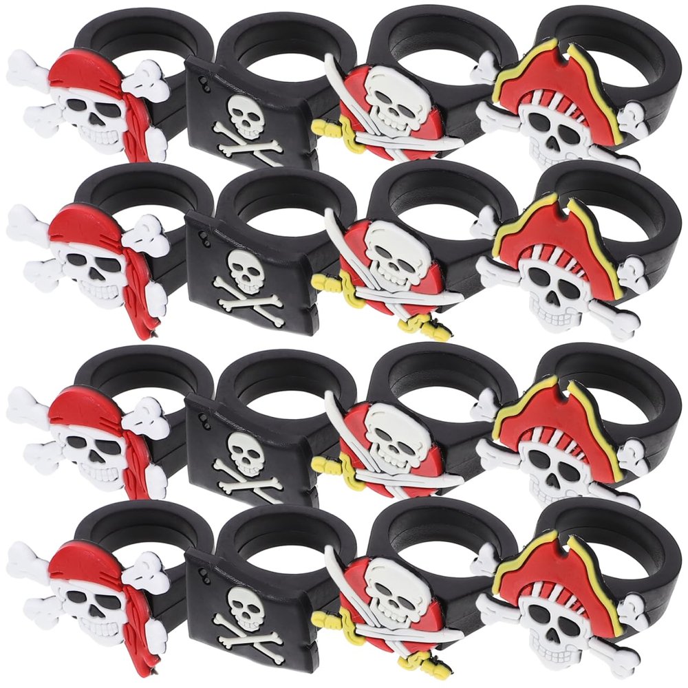 32Pcs Halloween Pirate Rings Set for Kids Halloween Party Durable PVC Material Pirate Accessories Toy Rings Perfect for Birthday Party Favor