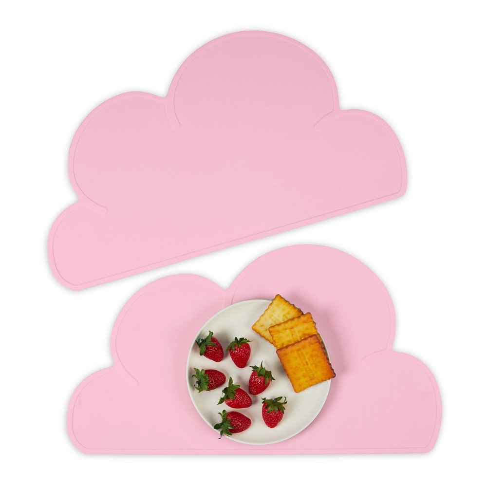 Relaxdays Children's Placemats, Set of 2, Cloud, Non-Slip, Washable, 47.5 x 26.5 cm, Pink