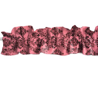 Zen Creative Designs Damask Taffeta Sleeve Topper Window Valance Top Bottom Ruffle Gothic Victorian Home Dcor Bedroom Nursery Kitchen Window (58" Wide x 5" Tall, Black on Coral)