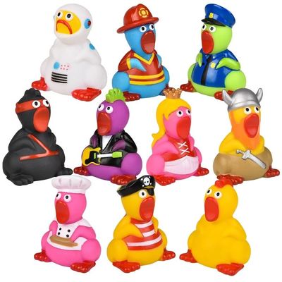 2" Rubber Screaming Chicken Assortment (50 Pack) Non Squeaky. Dressed in All Different Occupation: Ninja, Rock Star, Princess, Knight, Pirate, Astronaut, and More! (50 Pack)
