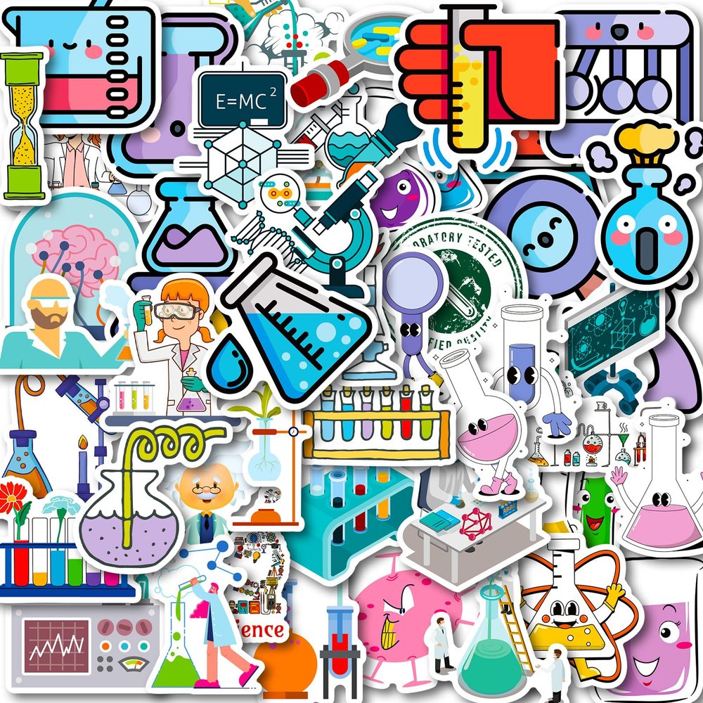 50 Pcs Funny Laboratory Science Stickers for Teens Students Teachers, Science Experiment Waterproof Vinyl Stickers & Chemistry Decals for Laptop, Water Bottle, Notebook, Science Classroom Decor