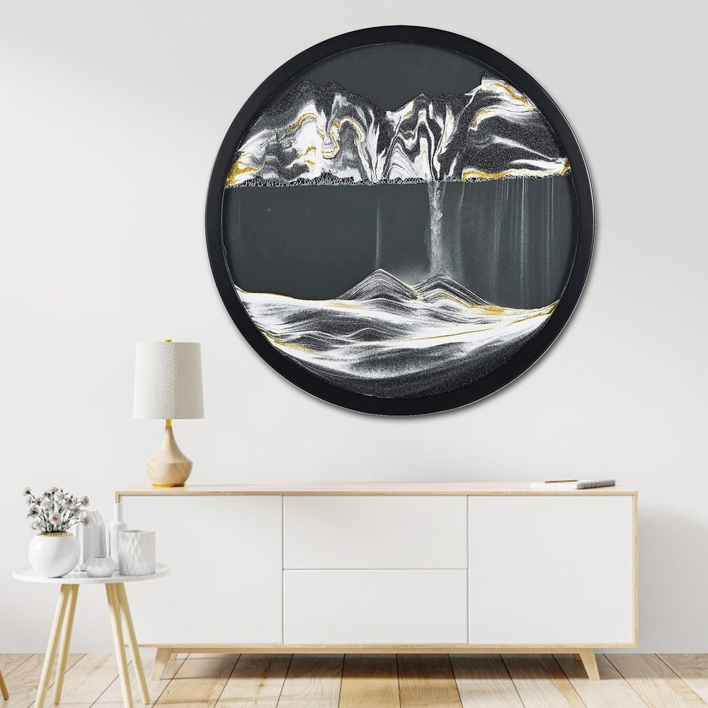 17.3'' Moving Sand Art Decor Picture, 3D Deep Sea Moving Sand Art 360 Rotating Sand Painting Wall Art Mounted Glass Crafts Deep Sea Sandscape for Living Room Relaxing Mood Home Office Decoration (G)