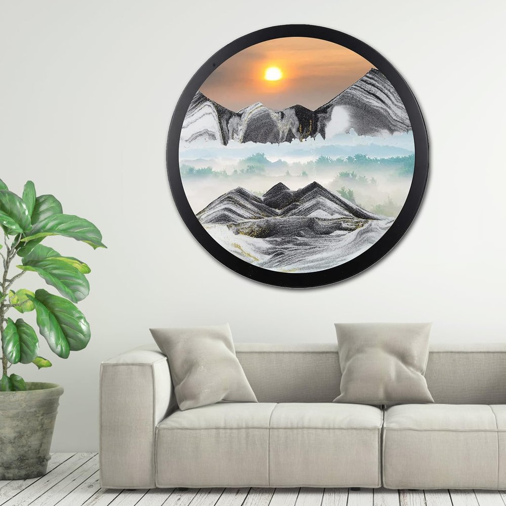 17.3'' Moving Sand Art Decor Picture, 3D Deep Sea Moving Sand Art 360 Rotating Sand Painting Wall Art Mounted Glass Crafts Deep Sea Sandscape for Living Room Relaxing Mood Home Office Decoration (L)