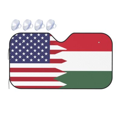 US-Hungary Friendship Flag Foldable Car Windshield Sunshade Blocks Heat and Sun Glare Uv Rays