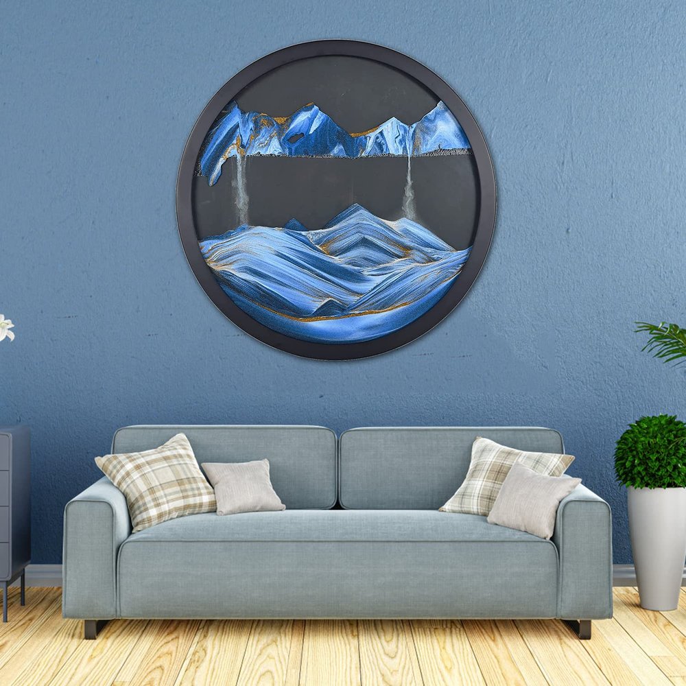 17.3'' Moving Sand Art Decor Picture, 3D Deep Sea Moving Sand Art 360 Rotating Sand Painting Wall Art Mounted Glass Crafts Deep Sea Sandscape for Living Room Relaxing Mood Home Office Decoration (A)