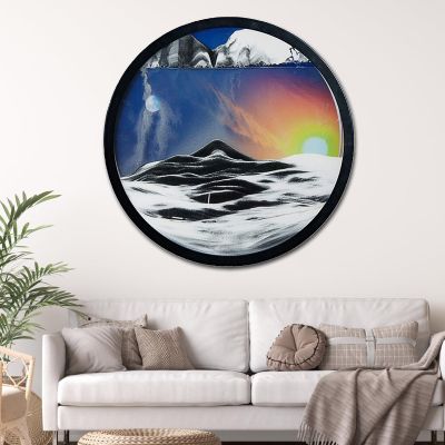 17.3'' Moving Sand Art Decor Picture, 3D Deep Sea Moving Sand Art 360 Rotating Sand Painting Wall Art Mounted Glass Crafts Deep Sea Sandscape for Living Room Relaxing Mood Home Office Decoration (J)