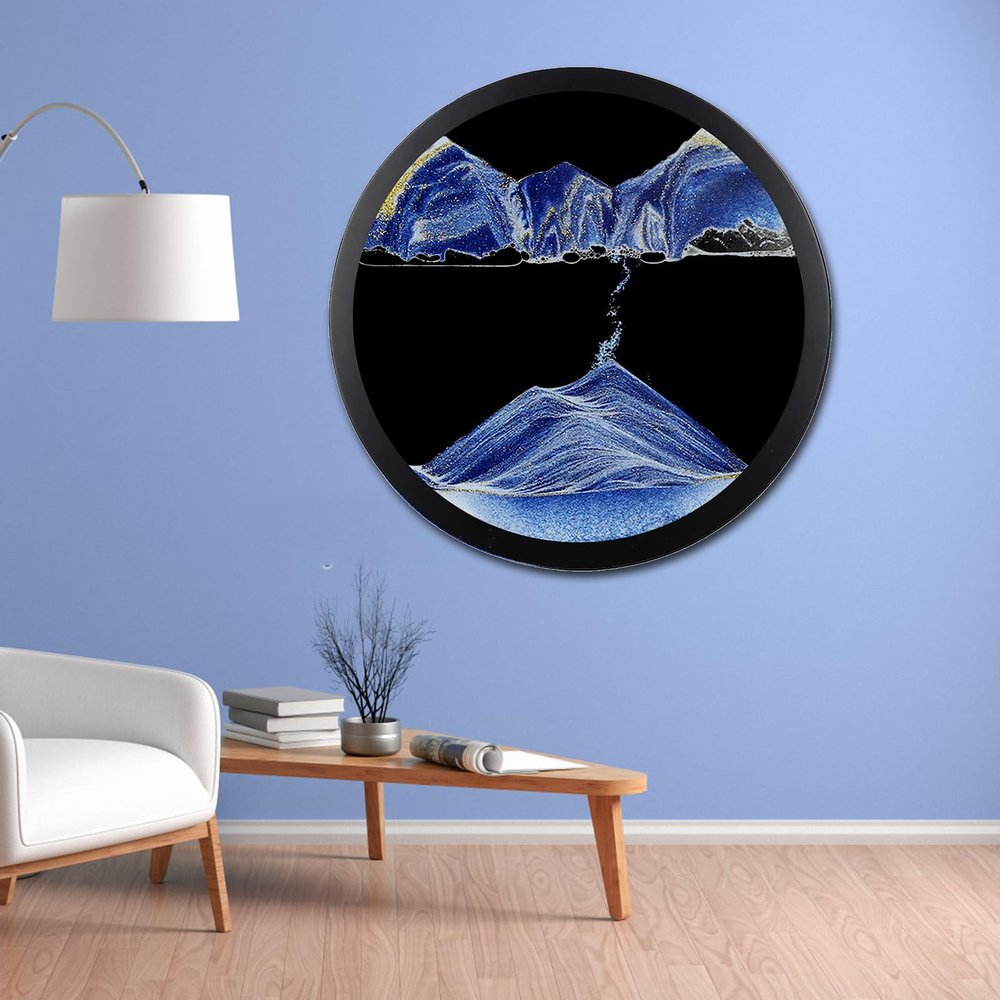 17.3'' Moving Sand Art Decor Picture, 3D Deep Sea Moving Sand Art 360 Rotating Sand Painting Wall Art Mounted Glass Crafts Deep Sea Sandscape for Living Room Relaxing Mood Home Office Decoration (D)