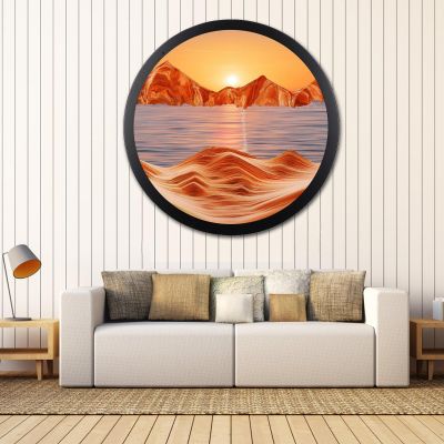 17.3'' Moving Sand Art Decor Picture, 3D Deep Sea Moving Sand Art 360 Rotating Sand Painting Wall Art Mounted Glass Crafts Deep Sea Sandscape for Living Room Relaxing Mood Home Office Decoration (K)