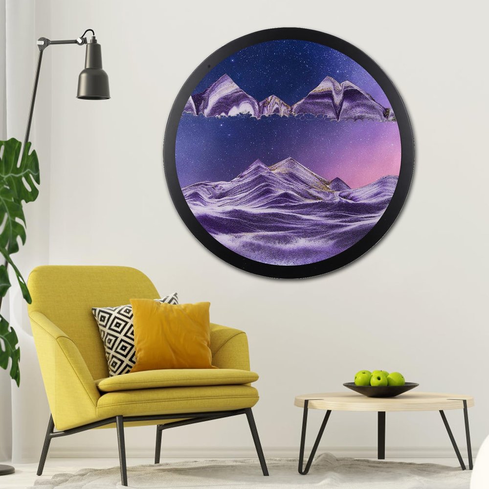 17.3'' Moving Sand Art Decor Picture, 3D Deep Sea Moving Sand Art 360 Rotating Sand Painting Wall Art Mounted Glass Crafts Deep Sea Sandscape for Living Room Relaxing Mood Home Office Decoration (N)